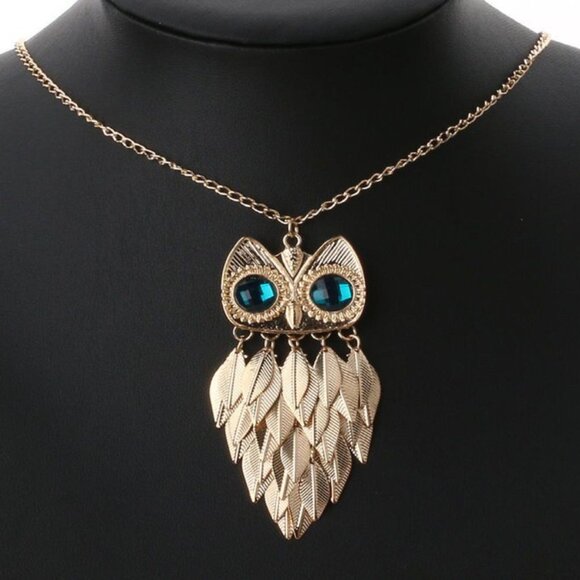 NWT Big Crystal Owl Pendant Necklace Chain - Picture 1 of 5